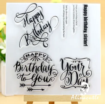 TEMİZLE PULLAR Mutlu Doğum Günü Karalama Defteri El Yapımı Kart Albümü Kağıt Zanaat Kauçuk Şeffaf Silikon Damga AlinaCraft