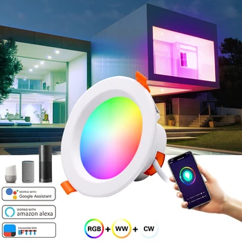 Tuya WiFi Akıllı LED Downlight 5W 9W 12W 15W Karartma spot RGB Renk Yuvarlak LED Tavan Lambası Alexa Google Ev ile Çalışmak