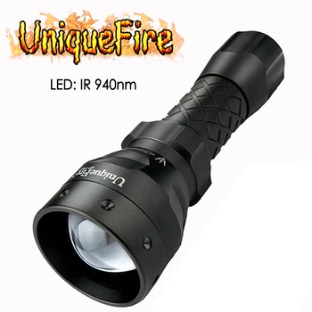 UniqueFire 1407 IR 940nm LED el feneri kızılötesi ışık ayarlanabilir Zoom 30mm dışbükey Lens Torch 3 modu gece açık avcılık