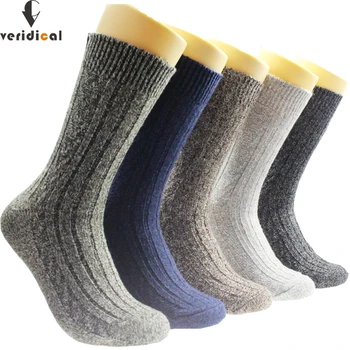 Verıdıcal 5 çift / grup Erkekler Kısa Çorap Yün Merinos Termal sıcak tutan çoraplar Kış Kalın Ot Çorap Kaliteli Meia Masculina Katı