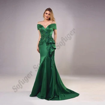 Vintage Yeşil Sevgiliye Akşam Elbise Kapalı Omuz Aplikler Boncuklu Mermaid balo elbisesi Parti Elbiseler De Soirée Custom Made