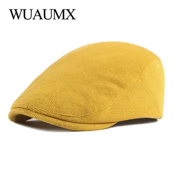 Wuaumx Bahar Sonbahar Bere Şapka Erkekler örgü vizör kapağı Rahat Moda Kadın Bere Katı Sarı Mavi Doruğa Düz Kap Ördek Gagası Şapka