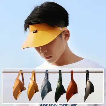 WUTA El Yapımı Klasik siperlikli şapka Hakiki Deri vizör kapağı Unisex Kadın Güneşlik Erkek Deri güneş şapkası Onun için Hediye
