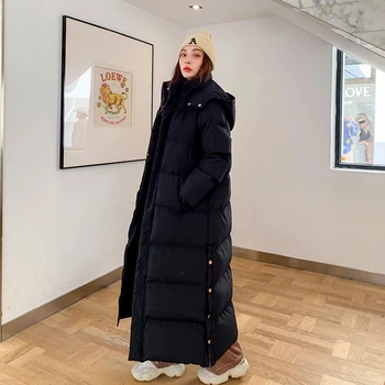 X Uzun kadın Kapşonlu Kış Ceket Bayanlar Parka Sıcak Kalın Aşağı Pamuk Ceket Kadın Gevşek Giyim moda giyim 2021 Yeni