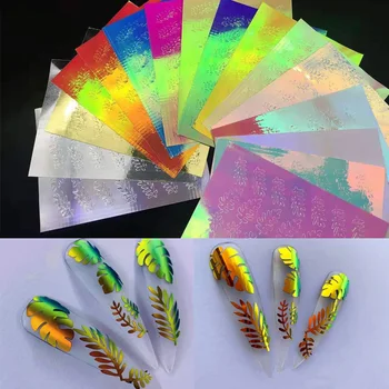 Yaprak tırnak kaplaması Holografik Şerit Bant Tırnak Sanat Çıkartmalar İnce Lazer Gümüş Şerit Etiket 3D DIY Folyo çıkartma tırnak sanat için