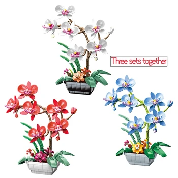Yapı Taşı Ebedi orkide buket çiçekler Setleri Yaratıcı Romantik Saksı Bitki Ev Dekorasyon Tuğla Çocuk Erkek çocuk oyuncakları Hediyeler