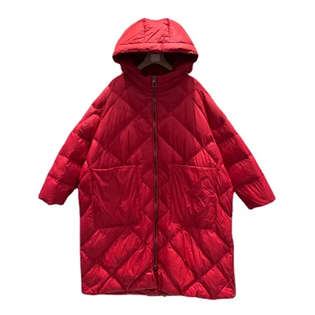 Yeni kapşonlu Lingge artı boyutu kadın midi aşağı ceket 2022 anti-sezon Kore versiyonu büyük cep kış ceket gelgit H623