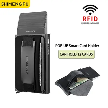 Yeni RFID Engelleme Pop-up kart tutucu Deri + Metal Banka Kartı Cüzdan erkek KİMLİK Kapağı Kredi Minimalist kart tutucu Çanta Kadınlar İçin