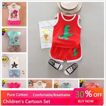 Yeni Yaz Kız Giyim Seti Çocuklar Bebek Yelek Külot Erkek Bebek Rahat Spor Kıyafet Çocuk Giysileri Toddler Kısa Pijama Karikatür