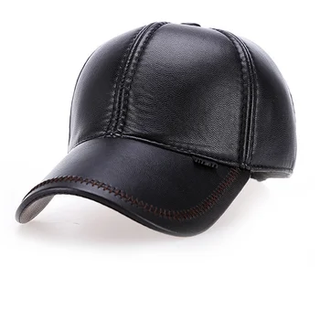 yeni Yüksek kaliteli Suni Deri şapka hakiki kış deri şapka beyzbol şapkası ayarlanabilir erkekler için siyah şapka