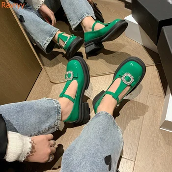 Yuvarlak Ayak Tıknaz Topuk Mary Jane Yüksek Topuklu Platform Kare Toka Taklidi Ayakkabı Kadın Düz Rugan rahat ayakkabılar