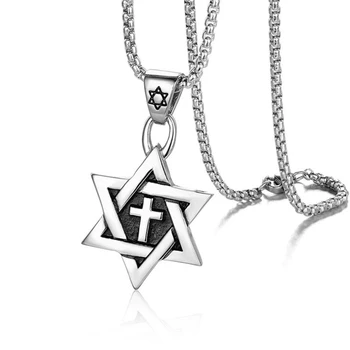 Yüksek Kaliteli Metal Altın Kaplama David Yıldızı Çapraz Kolye Kolye Klasik Yahudi Kült Muska Takı