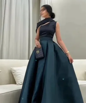 Zarif Uzun Teal Mavi Saten Pileli Akşam Elbise Cepler İle A-Line Kat Uzunluk Robe De Mariée Parti Kıyafeti Kadınlar İçin