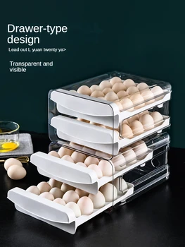 Çekmece Tipi Yumurta saklama kutusu Şeffaf Çift Katmanlı Ev Tutmak Yumurta Tepsisi Taze Kapları Plastik Raf Mutfak Buzdolabı