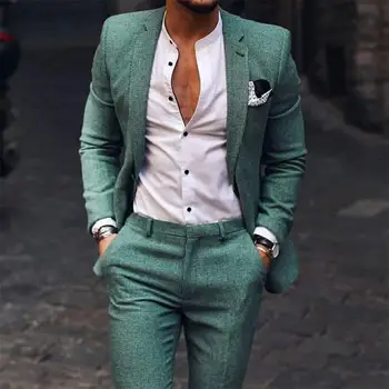 Özel Yapılmış Damat Smokin Yeşil Groomsmen Custom Made En İyi Erkek Takım Elbise 2020 Düğün Erkek Takım Elbise Damat (Ceket + Pantolon)
